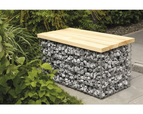 Gabionen Bank bellissa 105 x 55 x 54 cm mit Sitzauflage Gartenbank aus Gabionen mit Holzauflage