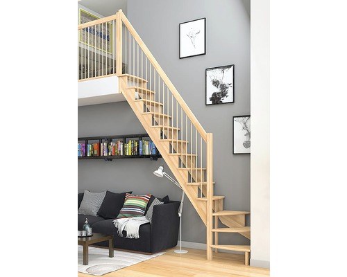Escalier en bois avec rampe dans un espace de vie moderne
