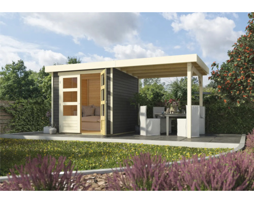 Gartenhaus Karibu Kodiak 2 mit Schleppdach 437 x 217 cm terragrau
