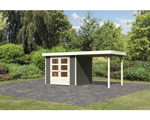 Abri de jardin Karibu Kodiak 3 avec toit en appentis de 2,2 m 462x217 cm gris terre cuite