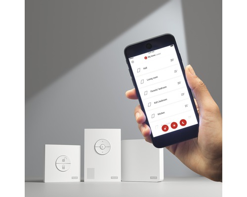 Smartphone avec application de domotique et éléments de commande correspondants