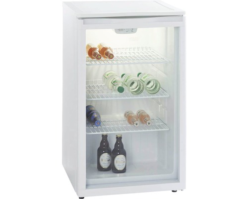 Mini-réfrigérateur blanc rempli avec porte en verre