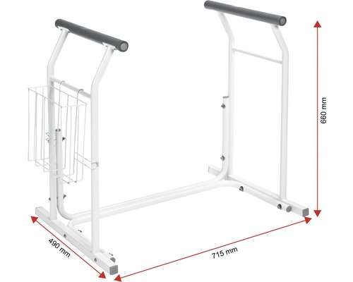 Toilettenstuhl-Gestell mit Haltegriff und Zeitungsablage, 660x715x490 Millimeter