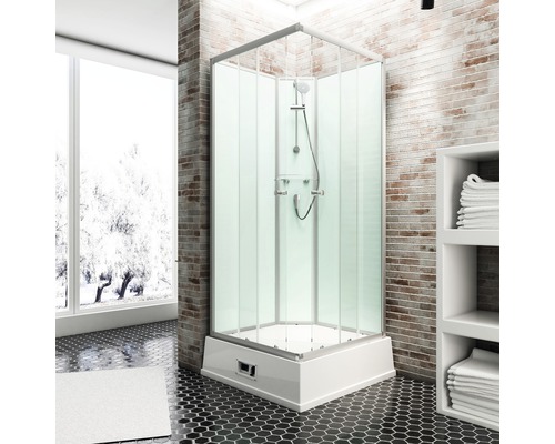 Cabine de douche SCHULTE Korfu 94 x 110 x 215 cm alu-naturel avec chauffe-eau et pompe-0