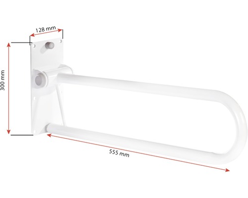 Einklappbarer Haltegriff mit den Maßen 555 mm x 300 mm x 128 mm für das Badezimmer
