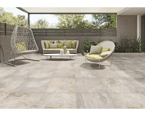 Dalle de terrasse FLAIRSTONE en grès cérame fin Moon bords rectifiés 60 x 60 x 2 cm