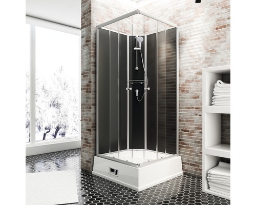 Cabine de douche SCHULTE Korfu 94 x 94 x 215 cm alu-naturel avec chauffe-eau et pompe