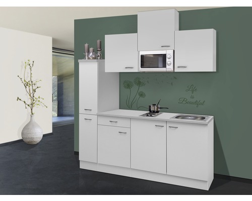 Cuisine de célibataire équipée Flex Well Wito 180 cm façade blanche mate, corps blanc variante réversible démonté