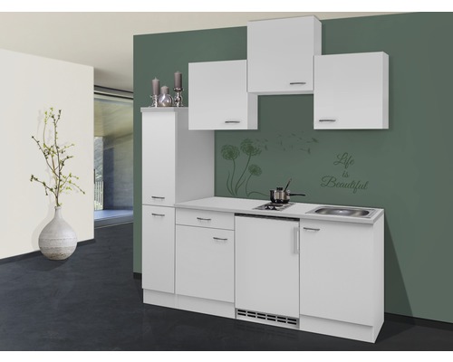 Cuisine de célibataire équipée Flex Well Wito 180 cm façade blanche mate, corps blanc variante réversible démonté