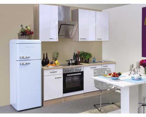 Flex Well Küchenzeile mit Geräten Valero 220 cm weiß hochglanz zerlegt Variante reversibel