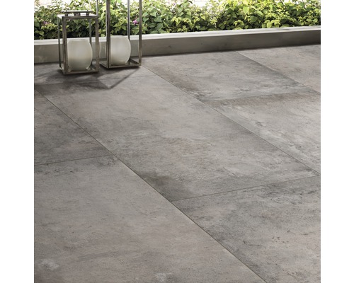 Dalle de terrasse en grès cérame fin FLAIR STONE Concrete gris bord  rectifié 75 x 75 x 2 cm - HORNBACH Luxembourg