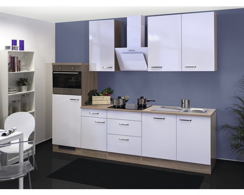 Flex Well Küchenzeile mit Geräten Valero 280 cm weiß hochglanz zerlegt Variante reversibel
