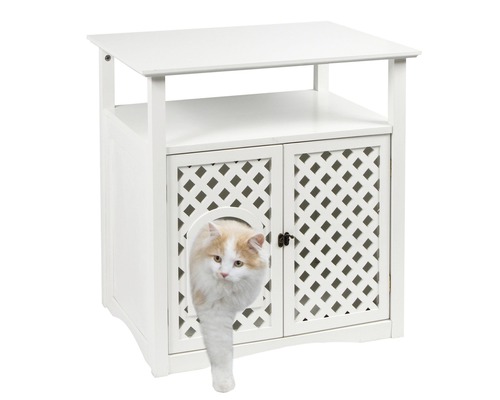 Meuble de toilette pour chat blanc avec chat