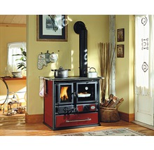 Poêle à feu continu Nordica Extraflame Rosa couleur du foyer rouge matériau plaque de cuisson 6,5 kW