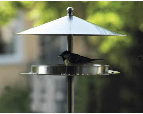 Abri-mangeoire pour oiseaux en acier inoxydable avec support Ø 29x19,5 cm