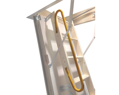 Geländer an einer Bodentreppe aus Holz