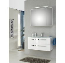 Badmöbel-Set Pelipal Xpressline 4005 BxHxT 92 x 122 x 49 cm Frontfarbe weiß hochglanz mit Waschtisch Glas weiß und Waschtisch Waschtischunterschrank Spiegelschrank mit LED-Beleuchtung 992.09001110