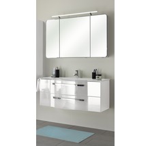 Badmöbel-Set Pelipal Xpressline 4005 BxHxT 120 x 200 x 49 cm Frontfarbe weiß hochglanz mit Waschtisch Glas weiß und Waschtisch Waschtischunterschrank Spiegelschrank mit LED-Beleuchtung 992.12001110