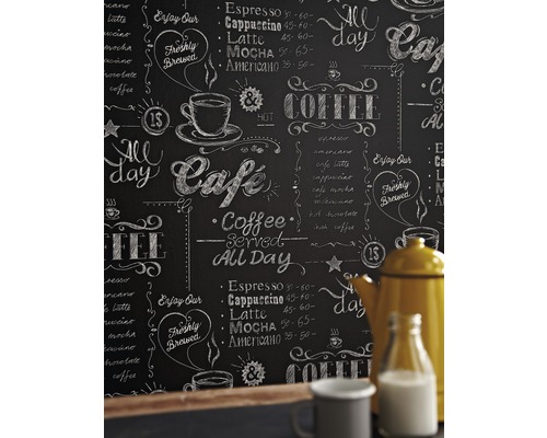 Tapete mit Kreidezeichnung eines Kaffeehausmotivs