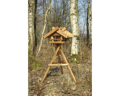 Mangeoire en bois avec support dans la forêt