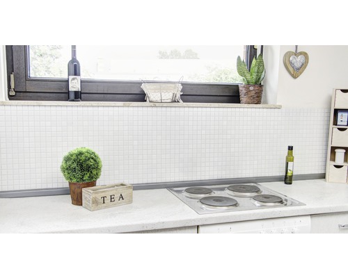 Scène de cuisine avec plaque de cuisson, carrelage et décoration