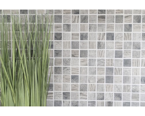Carreaux de mosaïque carrés avec aspect bois et plante