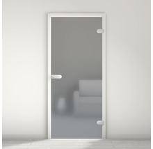 Glastür mit Beschlägen und Türgriff