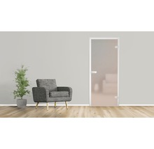 Szene mit Innentür aus Glas, Sessel und Topfpflanze in einem hellen Raum.