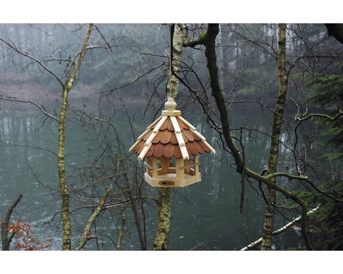 Nichoir suspendu en bois dans le jardin