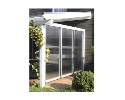 Pergola de terrasse avec panneaux en polycarbonate et plancher en bois