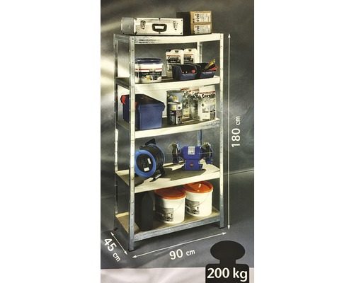 Regal mit fünf Böden, Abmessungen 180x90x45 cm, maximale Belastbarkeit 200 Kilogramm