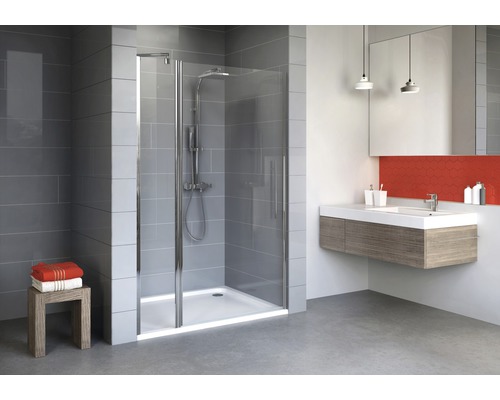Porte pivotante paroi annexe pour niche Schulte Alexa Style 2.0 120 cm verre transparent profilé chromé Porte pivotante paroi annexe pour niche Schulte Alexa Style 2.0 120 cm verre transparent profilé chromé