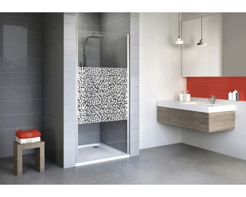 Porte pivotante dans une niche Schulte Alexa Style 2.0 largeur 80 cm décor Terrazzo chrome couleur du profilé aluminium