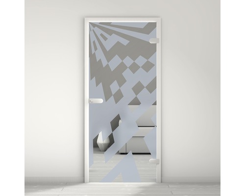 Porte vitrée Pertura Mynd Graphic 03 bleu 70,9 x 197,2 x 0,8 cm tirant droite Porte en verre avec décor géométrique pour l''intérieur