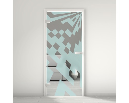 Porte vitrée Pertura Mynd Graphic 03 turquoise 70,9 x 197,2 x 0,8 cm tirant gauche