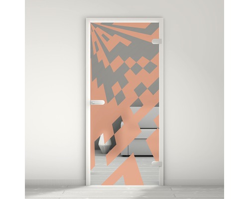 Porte vitrée Pertura Mynd Graphic 03 orange 70,9 x 197,2 x 0,8 cm tirant droite Porte en verre avec motif géométrique pour l''intérieur