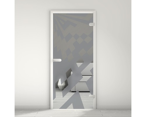 Porte vitrée Pertura Mynd Graphic 03 anthracite 70,9 x 197,2 x 0,8 cm tirant droite Porte intérieure en verre avec motif géométrique