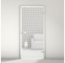 Salle de bains avec cabine de douche en verre à motif de carreaux