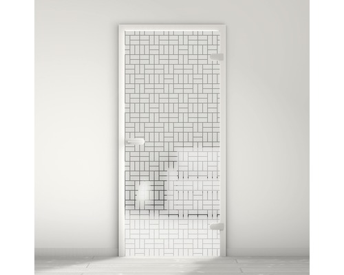 Porte vitrée Pertura Mynd Graphic 05 satiné 95,9 x 197,2 x 0,8 cm tirant droite Salle de bains avec cabine de douche en verre à motif de carreaux