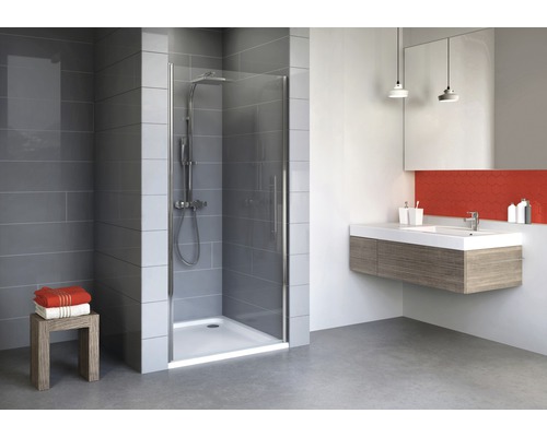 Porte pivotante dans une niche Schulte Alexa Style 2.0 largeur 90 cm verre transparent couleur du profilé chrome Porte pivotante dans une niche Schulte Alexa Style 2.0 largeur 90 cm verre transparent couleur du profilé chrome