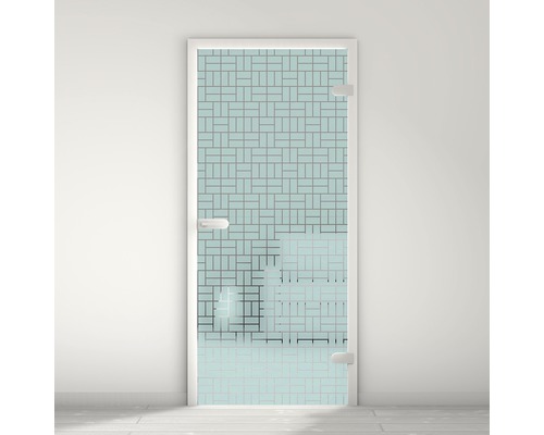 Porte vitrée Pertura Mynd Graphic 05 turquoise 83,4 x 197,2 x 0,8 cm tirant droite Porte de douche en verre avec poignée et ferrures