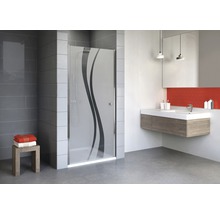 Salle de bain moderne avec douche, lavabo et miroir