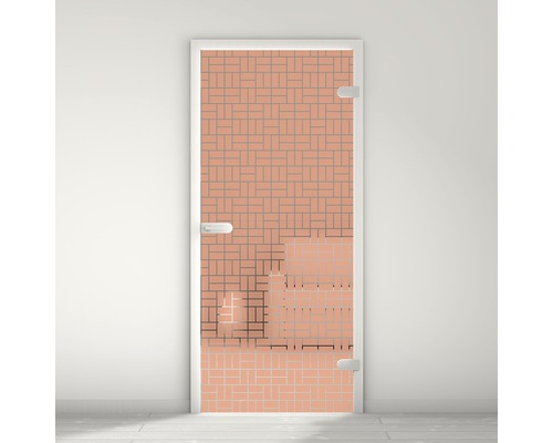 Porte vitrée Pertura Mynd Graphic 05 orange 95,9 x 197,2 x 0,8 cm tirant droite Porte en verre avec un motif de rectangles