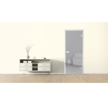 Scène de pièce avec commode et porte en verre avec décor