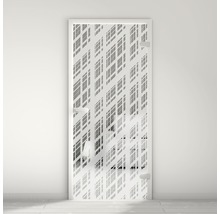 Porte en verre avec cadre blanc et motif abstrait