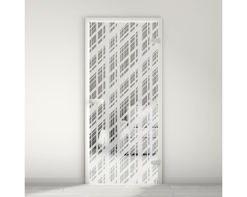 Porte vitrée Pertura Mynd Graphic 06 satiné 70,9 x 197,2 x 0,8 cm tirant droite Porte en verre avec cadre blanc et motif abstrait
