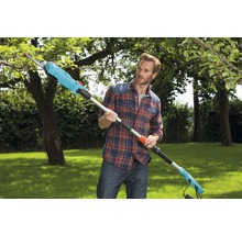 Mann schneidet Baum mit einer Hochentaster Säge