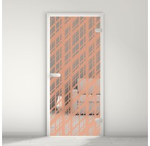 Porte en verre avec motif géométrique dans une pièce