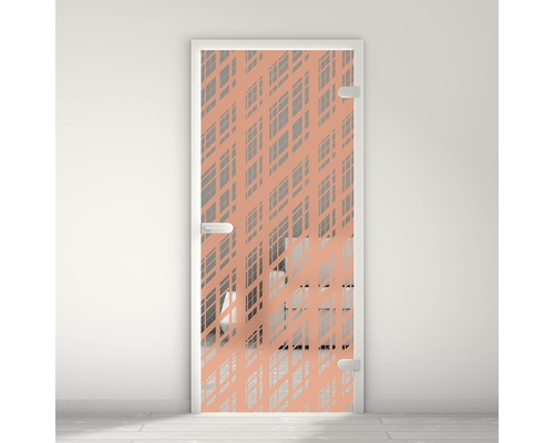 Porte vitrée Pertura Mynd Graphic 06 orange 83,4 x 197,2 x 0,8 cm tirant droite Porte en verre avec motif géométrique dans une pièce