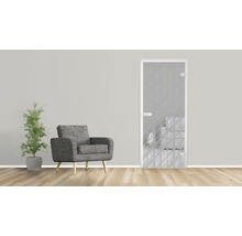 Einrichtungsbeispiel mit Glastür, Sessel und Topfpflanze